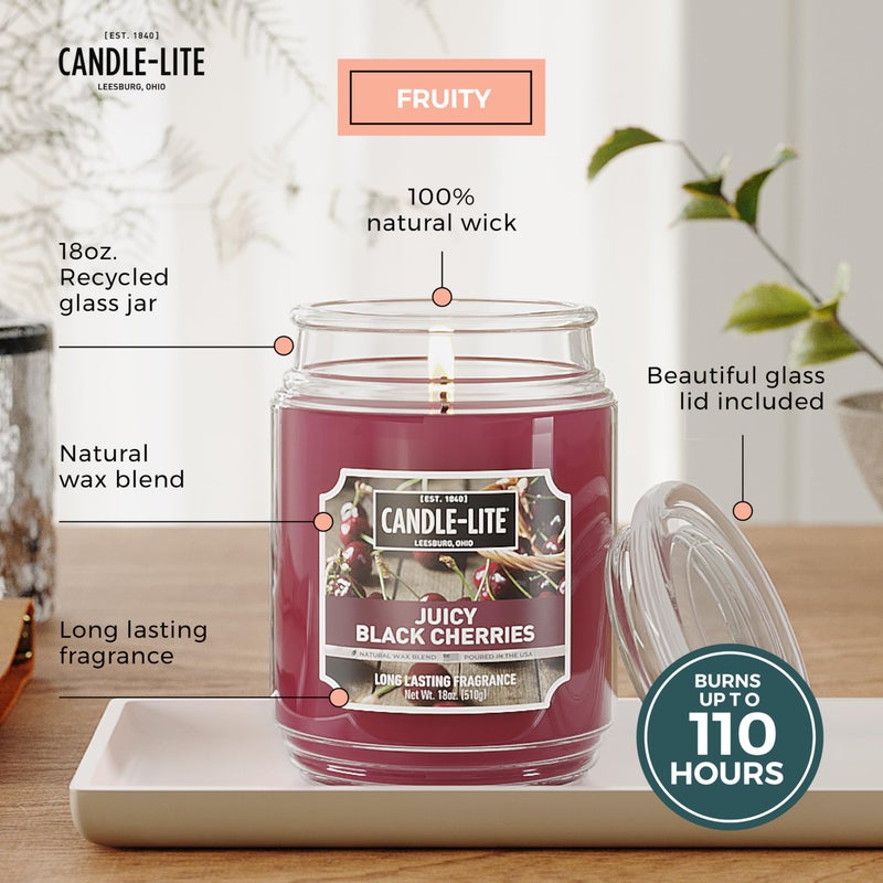 كاندل-لايت كاندل لايت، عطر الكرز الأسود المعطر، 18 أونصة. شمعة عطرية ذات فتيل واحد مع وعاء بلون أحمر داكن يدوم 110 ساعة - Image 2
